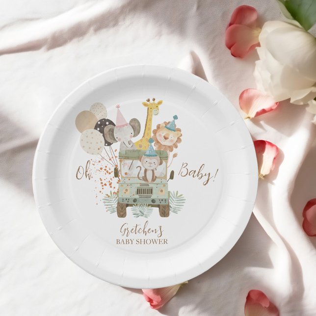 Assiettes En Carton Safari Camion Jungle Animaux Boho Baby shower (Créateur téléchargé)