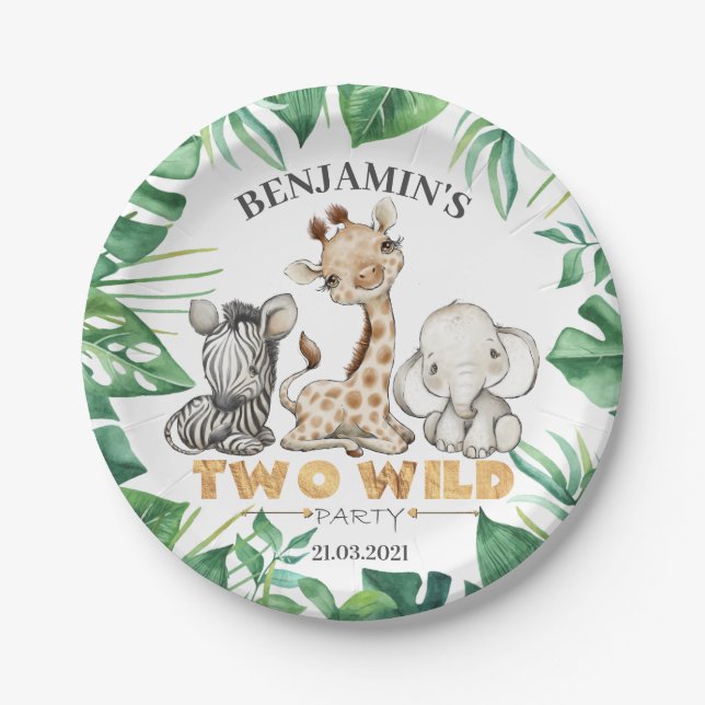 Assiettes En Carton Safari Deux plaques de papier d'anniversaire sauva (Devant)
