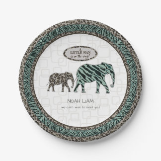 Assiettes En Carton Safari Elephants Petit Homme Baby Boy Zebra Douche