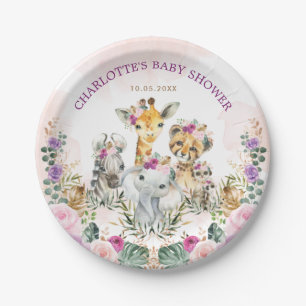 Assiettes En Carton Safari Feminine Jungle Animaux sauvages Boho Baby