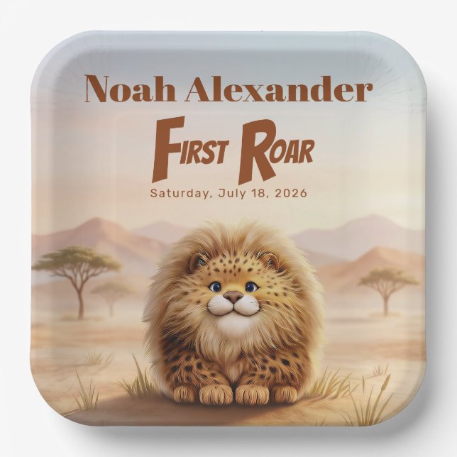 Assiettes En Carton Safari First Roar Fluffy Leopard Birthday Party (Recto)