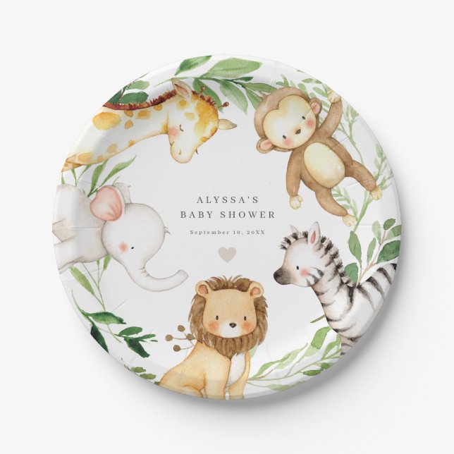 Assiettes En Carton Safari Jungle Animals Baby Shower Paper Plates (Devant)