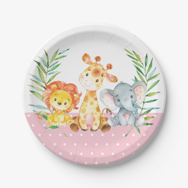 Assiettes En Carton Safari Jungle Animaux Baby shower Plaque de papier (Devant)