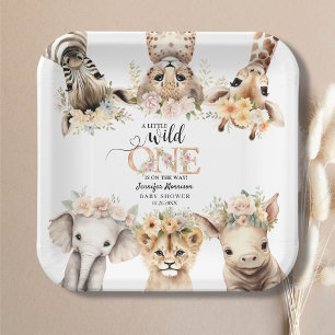 Assiettes En Carton Safari Jungle Animaux Fille Baby shower plaque de