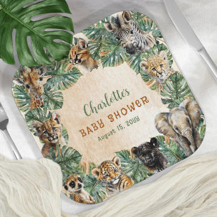 Assiettes En Carton Safari Jungle Animaux sauvages Baby shower neutre