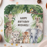 Assiettes En Carton Safari Jungle Animaux thème anniversaire de enfant<br><div class="desc">Entrez dans un monde fantastique d'aventure avec notre Safari Jungle Animals Theme Birthday Paper Plate, un ajout délicieux à la célébration d'anniversaire de tout petit garçon. Chaque assiette présente un design enchanteur d'animaux de bébé aquarellés, dont une girafe, un tigre, un éléphant, un zèbre et plus encore, nichés au milieu...</div>