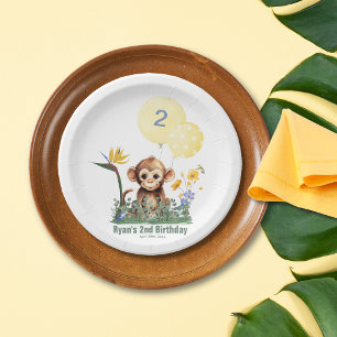 Assiettes En Carton Safari Jungle Aquarelle Fleurs de singes Anniversa