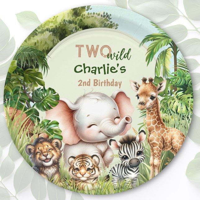 Assiettes En Carton Safari Jungle Cute Animaux Deux Sauvages 2e Annive (Safari Jungle Cute Animals Two Wild 2nd Birthday Paper Plates)
