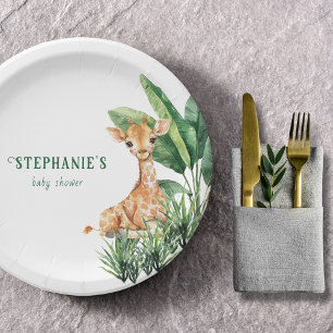 Assiettes En Carton Safari personnalisé Wild One Giraffe Baby shower