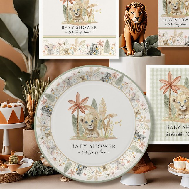 Assiettes En Carton Safari Petit Roi Lion Zebra Giraffe Baby shower (Créateur téléchargé)