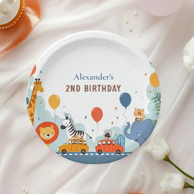Assiettes En Carton Safari Race Car 2e anniversaire (Créateur téléchargé)