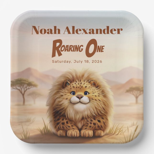 Assiettes En Carton Safari Roaring One Fluffy Leopard Birthday Party (Recto)
