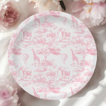 Assiettes En Carton Safari rose Animaux Toile de Jouy Baby shower<br><div class="desc">Cet article allie élégance classique et charme fantaisie. Le design présente un délicat motif de toile de Jouy rose bébé, présentant des animaux de safari de style vintage comme des éléphants, des girafes nichés au milieu de détails fleuris et verdoyants. Les lignes complexes et la palette de couleurs douces lui...</div>