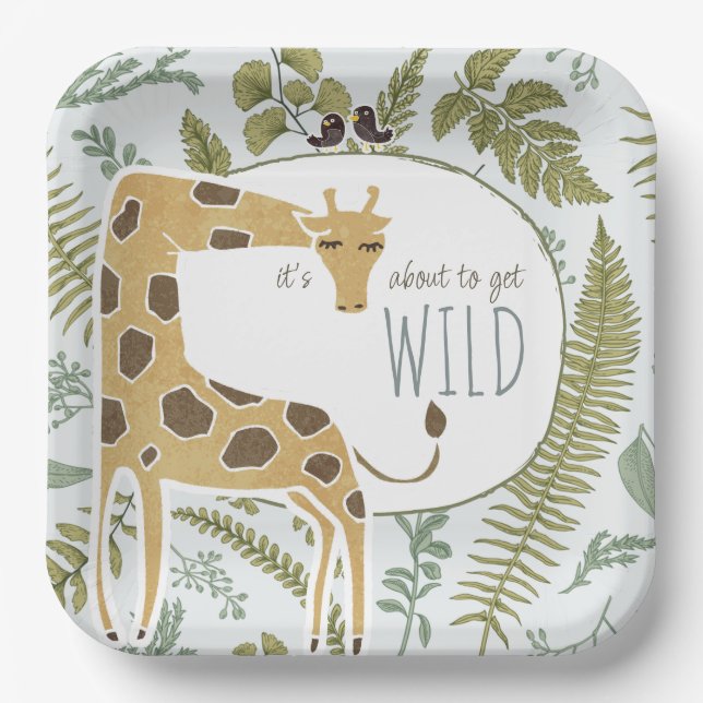 Assiettes En Carton Safari sauvage Jungle Animaux Baby shower botaniqu (Recto)