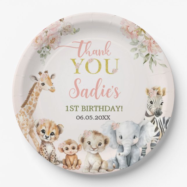 Assiettes En Carton Safari Sweet Girl Floral Birthday (Devant)