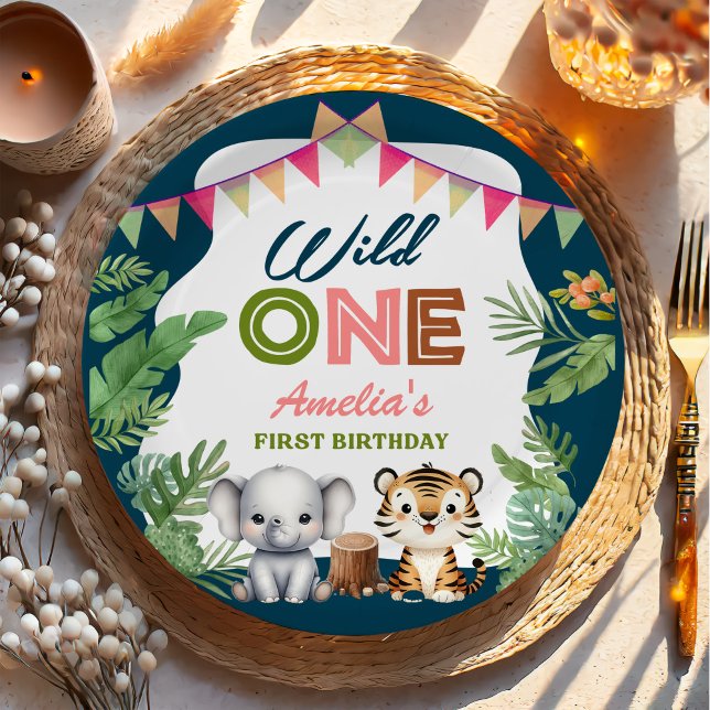 Assiettes En Carton Safari Wild One 1er anniversaire (Créateur téléchargé)