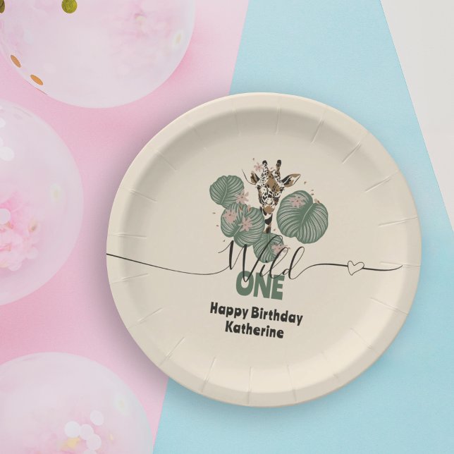 Assiettes En Carton Safari Wild One Giraffe Animal Anniversaire (Créateur téléchargé)