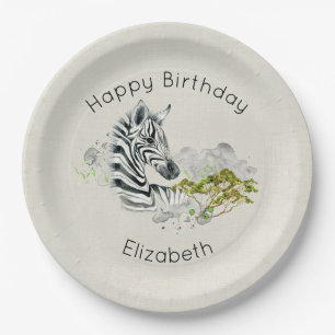 Assiettes En Carton Safari Zebra Wild Exotic Animal Joyeux Anniversair
