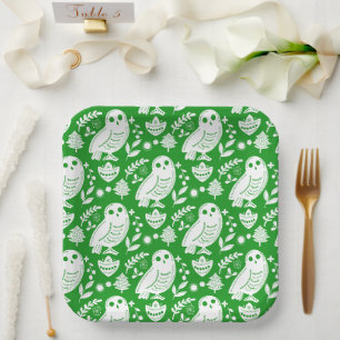 Assiettes En Carton Sage Chouette Art Populaire Vert Vacances