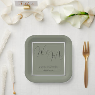 Assiettes En Carton Sage et Mariage argenté sophistiqués