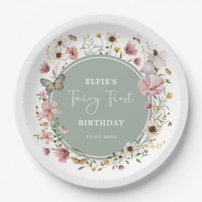 Assiettes En Carton Sage Fleur sauvage Fairy Princesse Anniversaire Te (Devant)