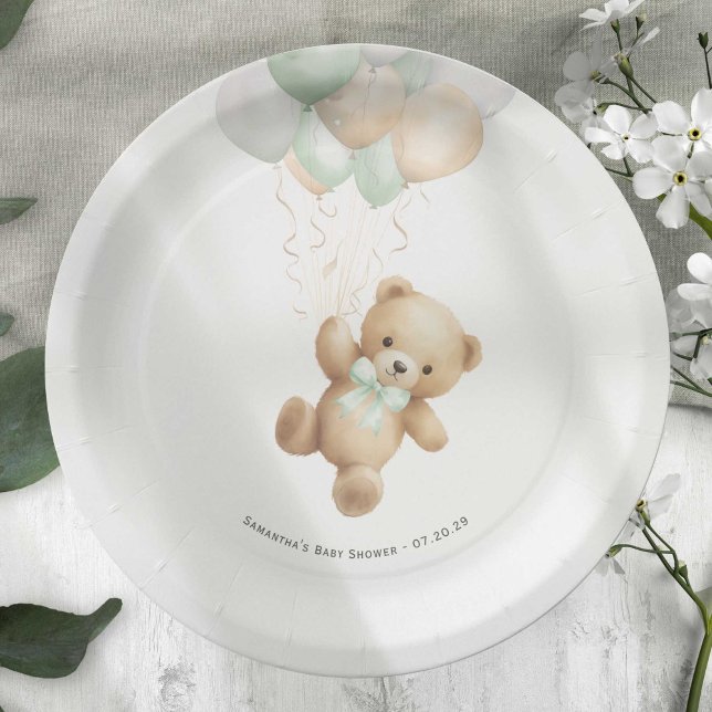 Assiettes En Carton Sage Green Bearly Wait Genre Neutre Douche (Sage Green We can Bearly Wait, Gender Neutral Baby Shower paper plate.)
