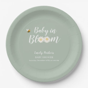 Assiettes En Carton Sage Green Boho Daisy Floral Baby In Bloom Douche