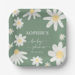 Assiettes En Carton Sage Green Boho Daisy Plaques de papier à fleurs