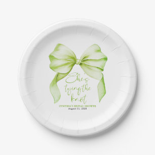 Assiettes En Carton Sage Green Bow She's Tying the Knot Fête des marié