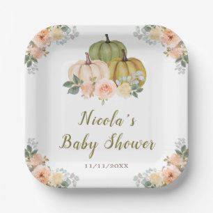 Assiettes En Carton Sage Green et Peach Floral Citrouille Baby shower