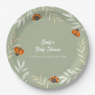 Assiettes En Carton Sage Green Fall Ladybug Baby shower de verdure