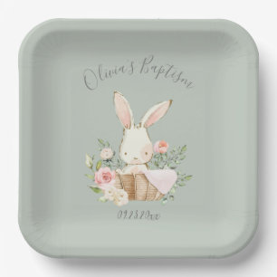 Assiettes En Carton Sage Green Lapin Lapin Fille bébé Baptême Bébé