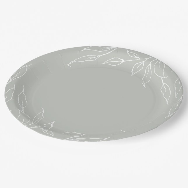 Assiettes En Carton Sage Green Leaf Motif Thanksgiving Party (Angle)