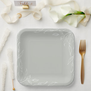 Assiettes En Carton Sage Green Leaf Motif Thanksgiving Party
