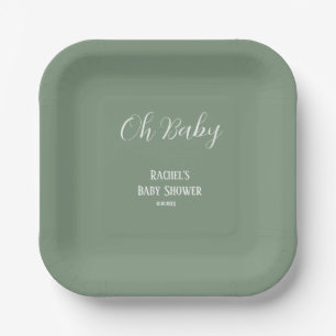 Assiettes En Carton Sage Green Oh Baby Script mignon Baby shower moder