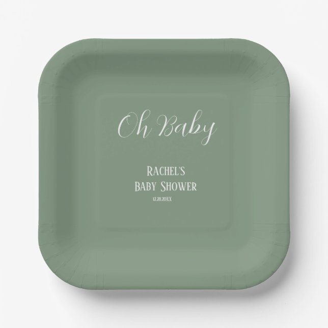 Assiettes En Carton Sage Green Oh Baby Script mignon Baby shower moder (Recto)
