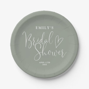 Assiettes En Carton Sage Green Script Calligraphy Fête de Mariage