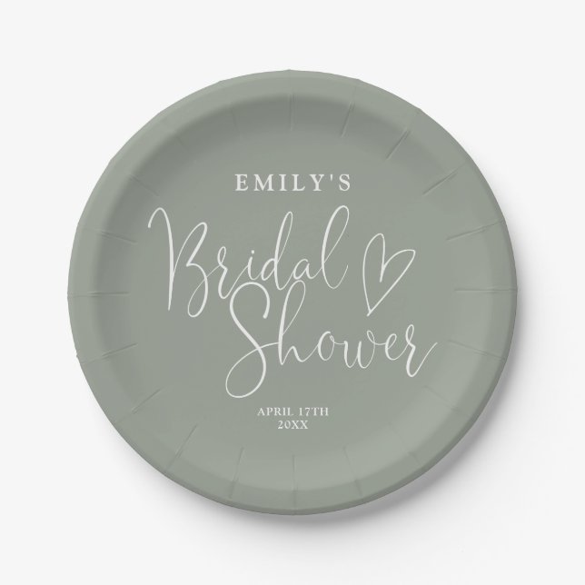Assiettes En Carton Sage Green Script Calligraphy Fête de Mariage (Devant)