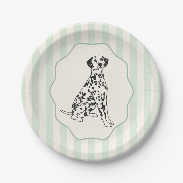 Assiettes En Carton Sage Green Stripes et Black Dalmatie Chien (Devant)