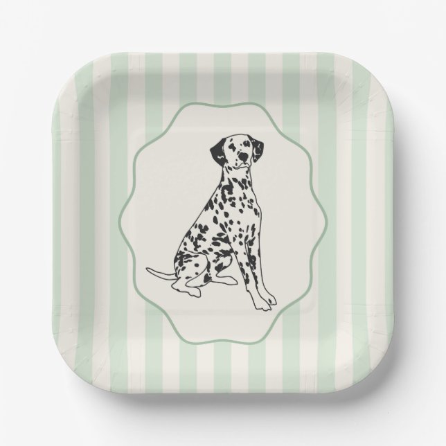 Assiettes En Carton Sage Green Stripes et Black Dalmatie Chien (Recto)
