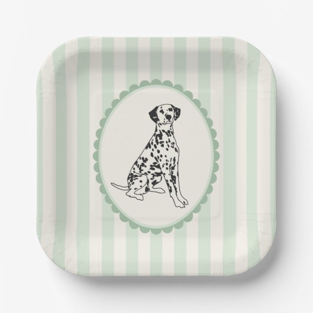 Assiettes En Carton Sage Green Stripes et noir Dalmatie (Recto)