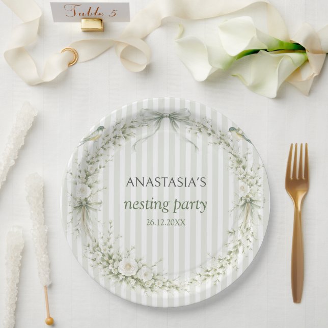 Assiettes En Carton Sage Green Toile De Juoy Nesting Party  (Mariage)