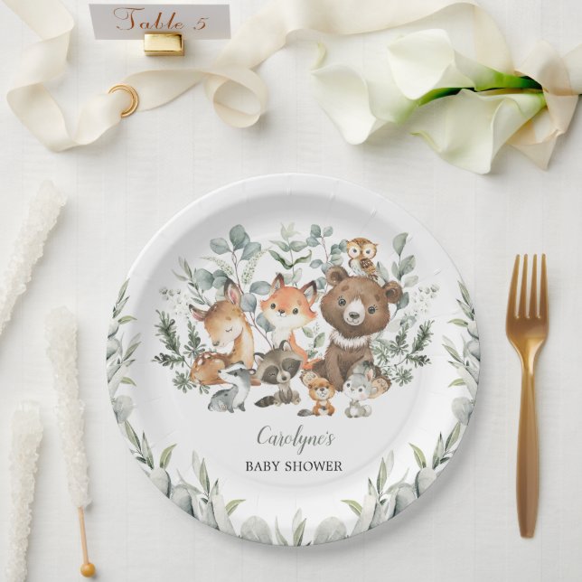 Assiettes En Carton Sage Green Woodland Animaux Eucalyptus Baby shower (Mariage)