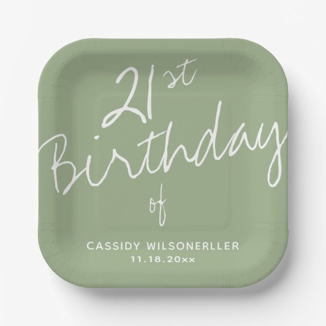 Assiettes En Carton Sage minimaliste 21e anniversaire (Recto)