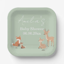 Sage Vert Baby Shower Animaux de la Forêt