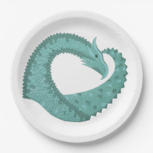 Assiettes En Carton Sage vert coeur dragon sur blanc