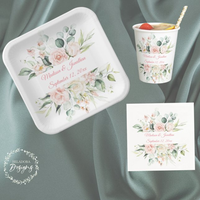 Assiettes En Carton Sage Vert or Aquarelle Florale Papier Botanique (Créateur téléchargé)