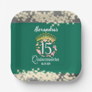 Assiettes En Carton Sage Vert Vintage Boho Quinceañera Espagnol Faveur