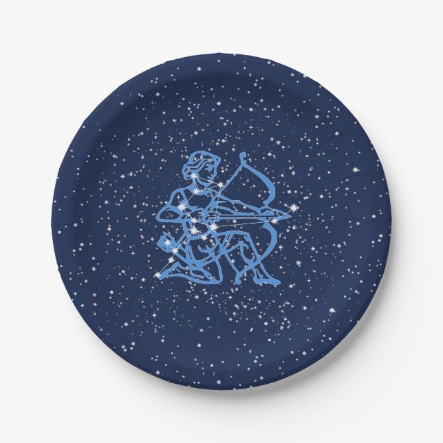 Assiettes En Carton Sagittarius Constellation & Zodiac Signe avec étoi (Devant)