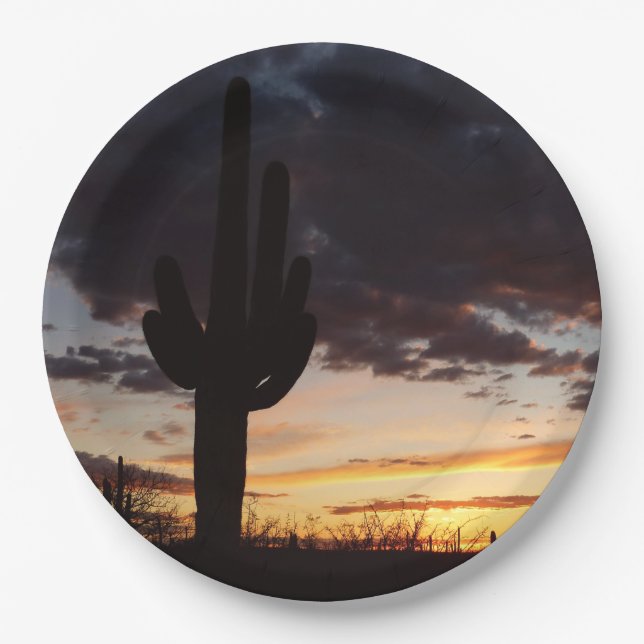 Assiettes En Carton Saguaro Sunset III Arizona Desert Paysage (Devant)